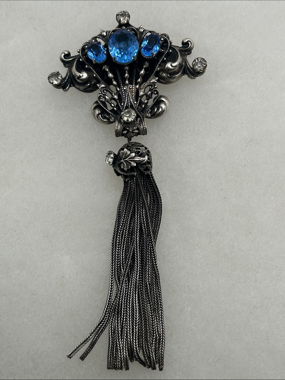 Vintage Blue Crystal Tassel Brooch